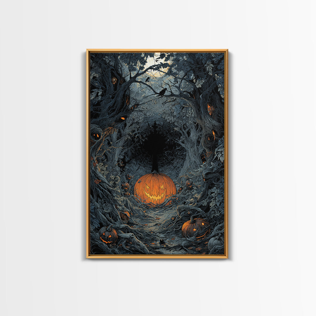 The Pumpkin Patch Maze, Vertical Wall Art, Gothic Horror Wall Art, Framed Canvas Print, Halloween Wall Decor, Gothic Home Decor