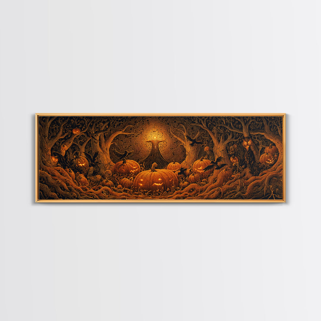 The Pumpkin Patch Maze, Extra Wide Wall Art, Spooky Home Decor, Canvas Print, Halloween Wall Decor, Gothic Home Decor