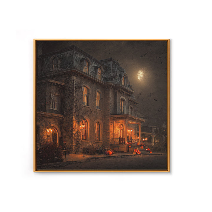 The Haunted Hotel, Square Wall Art, Haunted Gothic Art, Framed Canvas Print, Halloween Wall Decor, Gothic Home Decor, Horror Wall Art