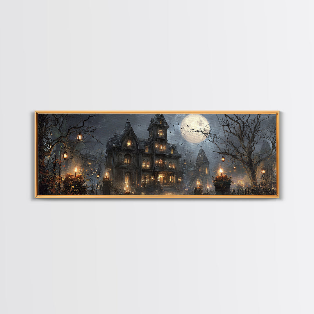 The Haunted Hotel, Extra Wide Wall Art, Dark Halloween Decor, Canvas Print, Halloween Wall Decor, Gothic Home Decor, Spooky Wall Decor