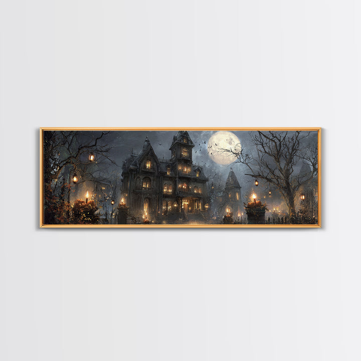 The Haunted Hotel, Extra Wide Wall Art, Dark Halloween Decor, Canvas Print, Halloween Wall Decor, Gothic Home Decor, Spooky Wall Decor