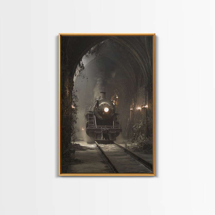 The Abandoned Train Station, Vertical Wall Art, Gothic Horror Wall Art, Framed Canvas Print, Halloween Wall Decor, Gothic Home Decor