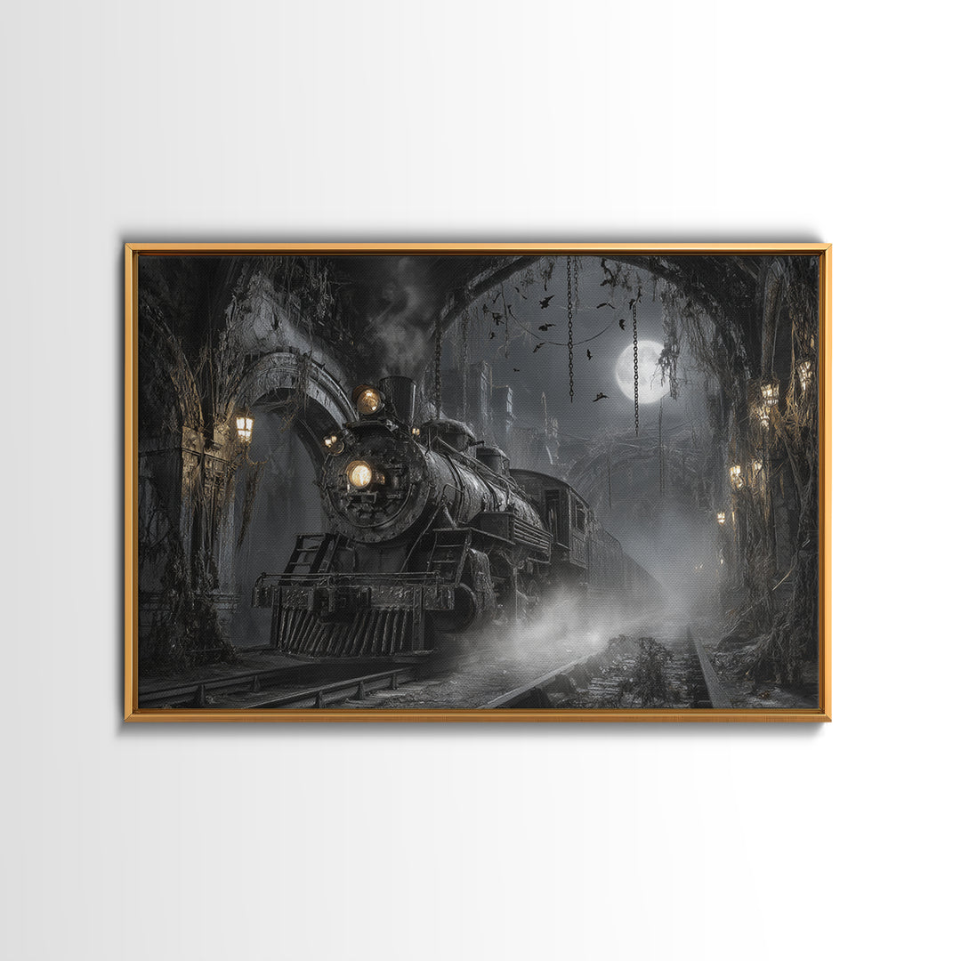 The Abandoned Train Station, Landscape Wall Art, Dark Fantasy Wall Art, Canvas Print, Halloween Wall Decor, Gothic Home Decor