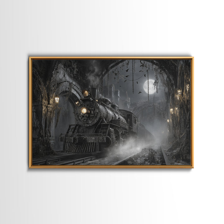 The Abandoned Train Station, Landscape Wall Art, Dark Fantasy Wall Art, Canvas Print, Halloween Wall Decor, Gothic Home Decor