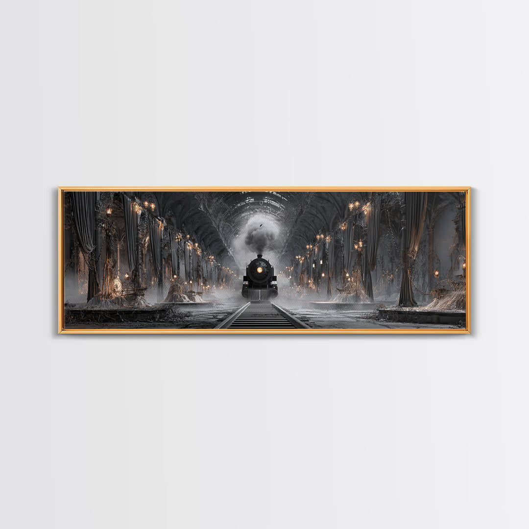 The Abandoned Train Station, Extra Wide Wall Art, Haunted Gothic Art, Framed Canvas Print, Halloween Wall Decor, Gothic Home Decor