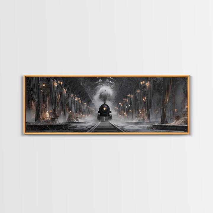 The Abandoned Train Station, Extra Wide Wall Art, Haunted Gothic Art, Framed Canvas Print, Halloween Wall Decor, Gothic Home Decor