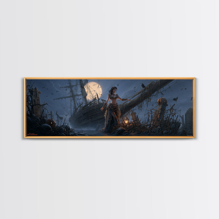 The Shipwreck Cove, Extra Wide Wall Art, Gothic Horror Wall Art, Framed Canvas Print, Halloween Wall Decor, Gothic Home Decor