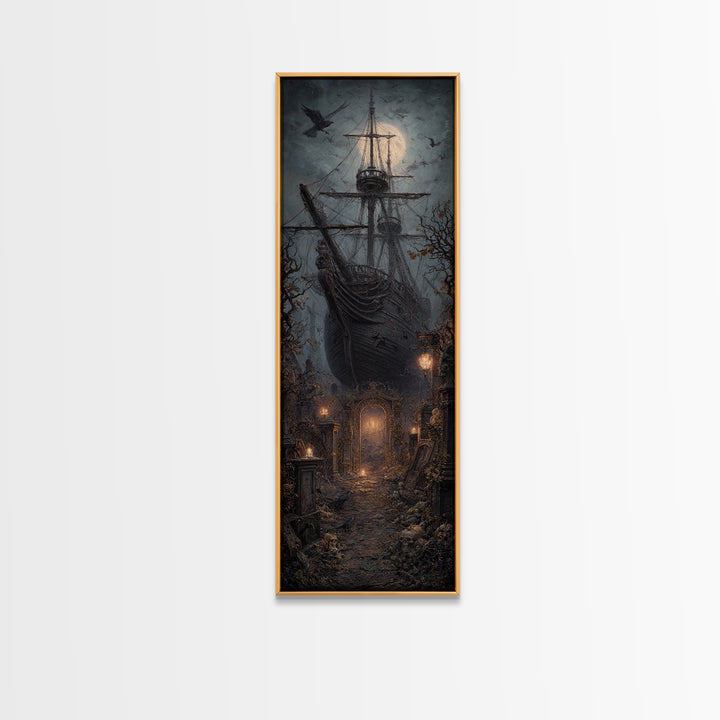 The Shipwreck Cove, Tall Narrow Wall Art, Macabre Wall Art, Framed Canvas Print, Halloween Wall Decor, Gothic Home Decor, Dark Fantasy Art