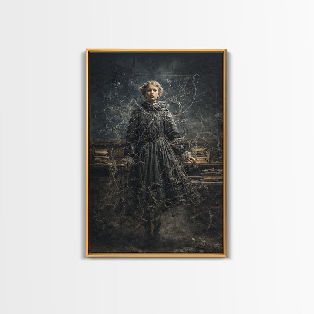 The Silent Schoolhouse, Vertical Wall Art, Gothic Horror Wall Art, Framed Canvas Print, Halloween Wall Decor, Gothic Home Decor