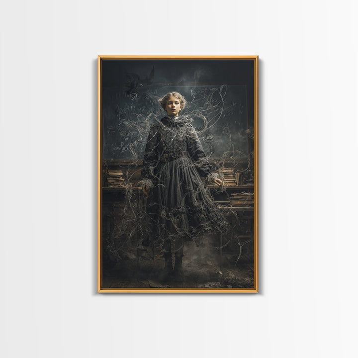 The Silent Schoolhouse, Vertical Wall Art, Gothic Horror Wall Art, Framed Canvas Print, Halloween Wall Decor, Gothic Home Decor
