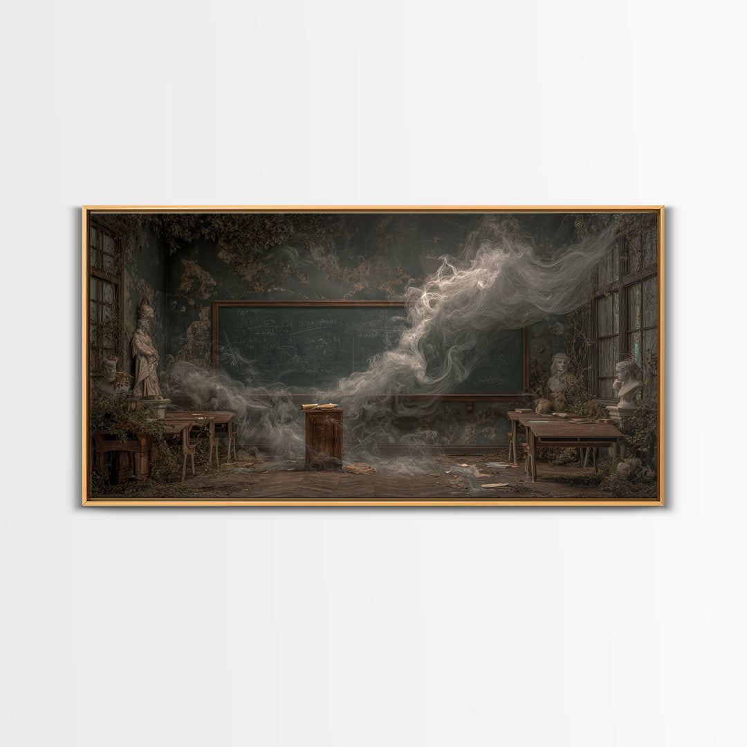 The Silent Schoolhouse, Wide Panoramic Art, Haunted Gothic Art, Framed Canvas Print, Halloween Wall Decor, Gothic Home Decor