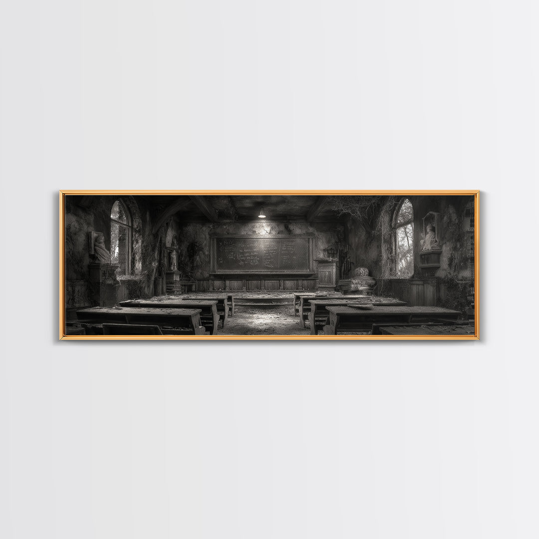 The Silent Schoolhouse, Extra Wide Wall Art, Dark Halloween Decor, Canvas Print, Halloween Wall Decor, Gothic Home Decor, Dark Fantasy Art