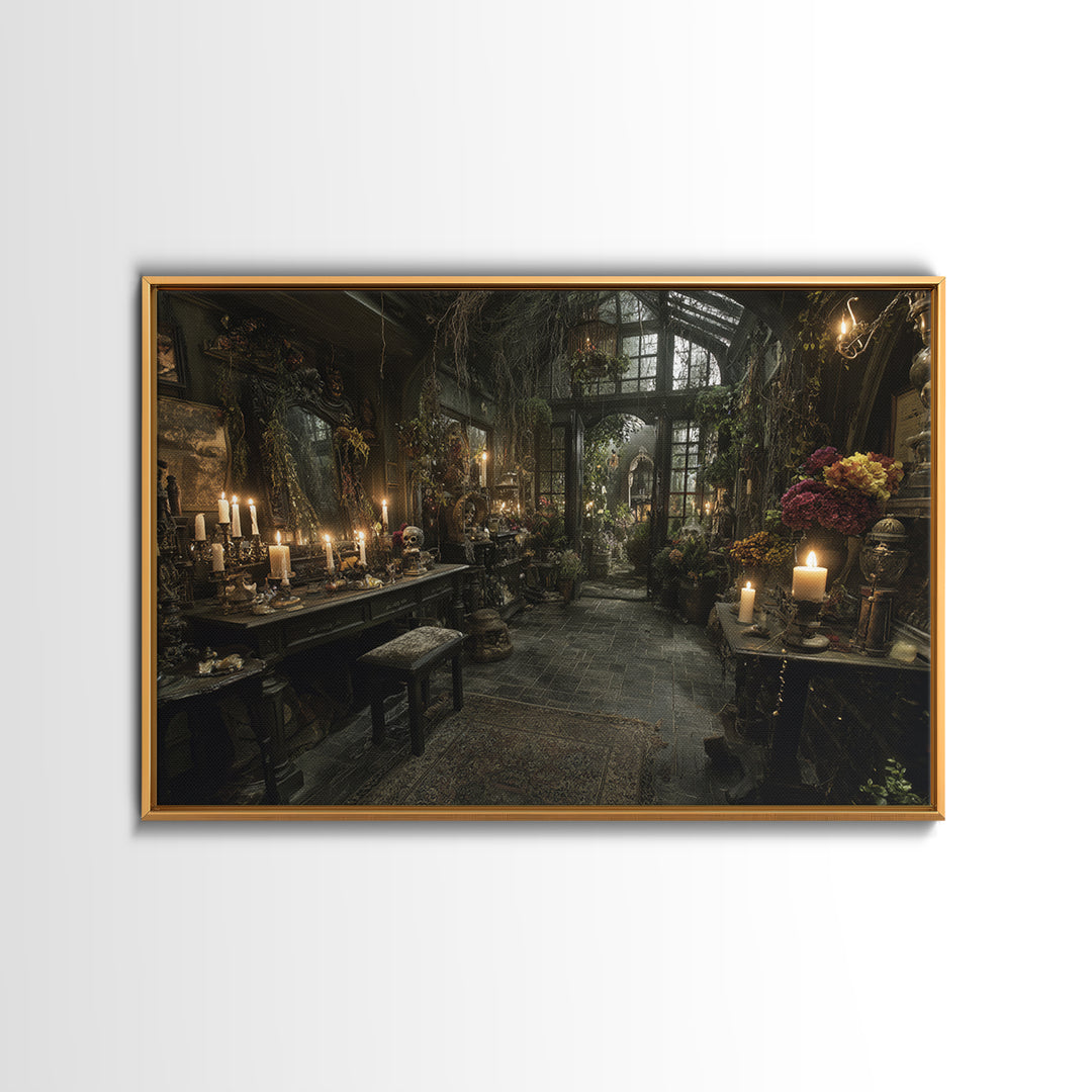 The Cemetery Greenhouse, Landscape Wall Art, Macabre Wall Art, Framed Canvas Print, Halloween Wall Decor, Gothic Home Decor, Halloween Decor