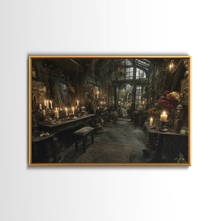 The Cemetery Greenhouse, Landscape Wall Art, Macabre Wall Art, Framed Canvas Print, Halloween Wall Decor, Gothic Home Decor, Halloween Decor