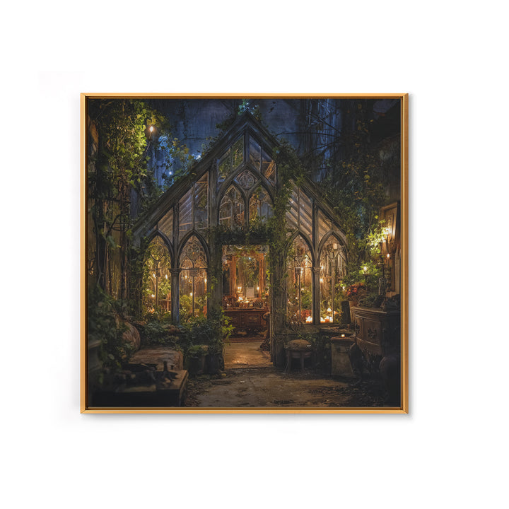 The Cemetery Greenhouse, Square Wall Art, Macabre Wall Art, Framed Canvas Print, Halloween Wall Decor, Gothic Home Decor, Spooky Wall Decor