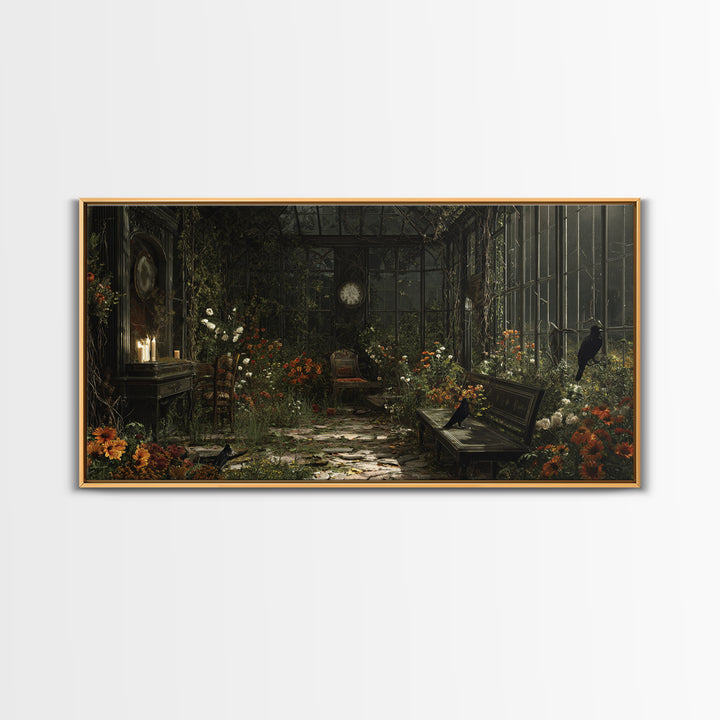 The Cemetery Greenhouse, Wide Panoramic Art, Spooky Home Decor, Canvas Print, Halloween Wall Decor, Gothic Home Decor, Horror Wall Art