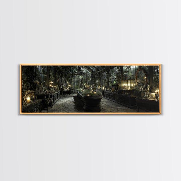 The Cemetery Greenhouse, Extra Wide Wall Art, Spooky Home Decor, Canvas Print, Halloween Wall Decor, Gothic Home Decor, Statement Wall Art