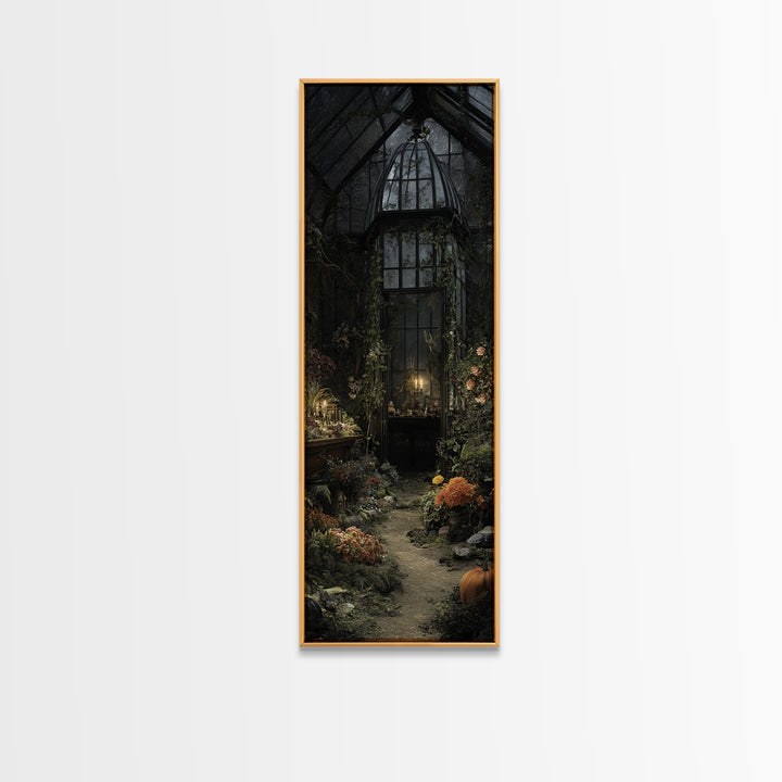 The Cemetery Greenhouse, Tall Narrow Wall Art, Dark Fantasy Wall Art, Canvas Print, Halloween Wall Decor, Gothic Home Decor, Halloween Decor