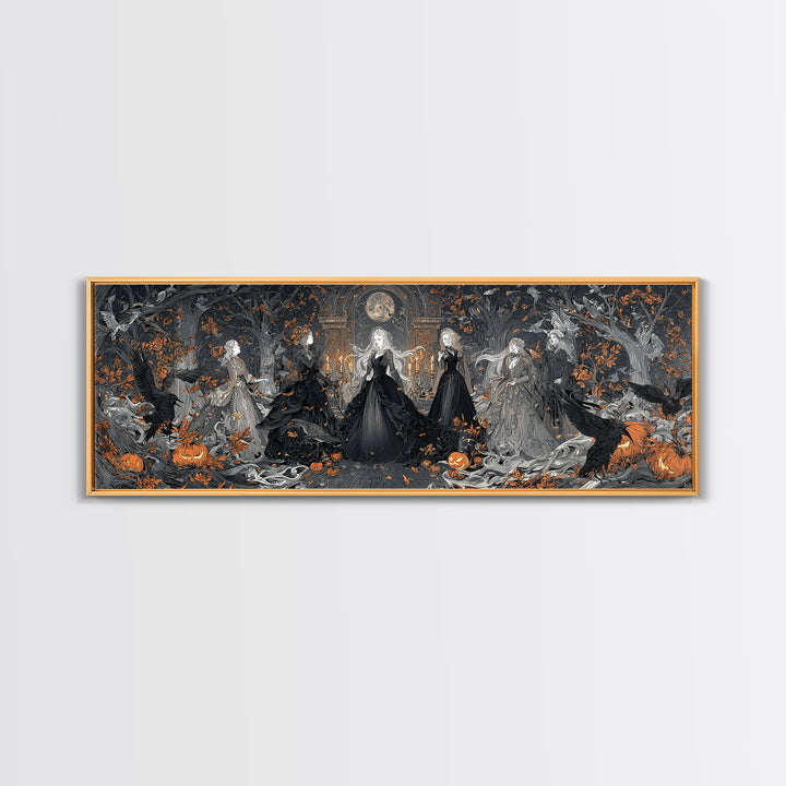 The Midnight Masquerade, Extra Wide Wall Art, Spooky Home Decor, Canvas Print, Halloween Wall Decor, Gothic Home Decor, Statement Wall Art
