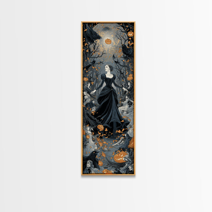 The Midnight Masquerade, Tall Narrow Wall Art, Macabre Wall Art, Framed Canvas Print, Halloween Wall Decor, Gothic Home Decor