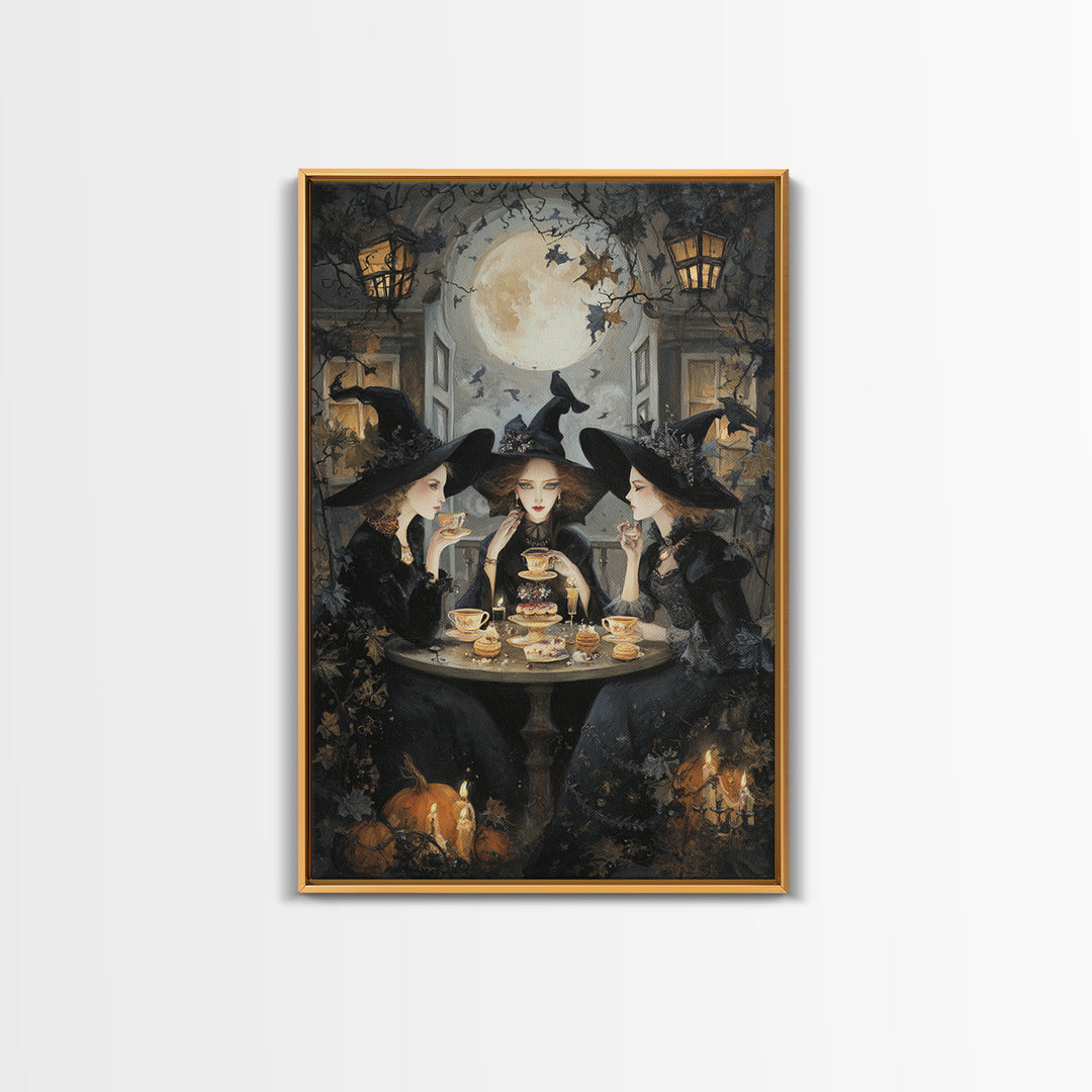 The Witches' Tea Party, Vertical Wall Art, Macabre Wall Art, Framed Canvas Print, Halloween Wall Decor, Gothic Home Decor, Halloween Decor