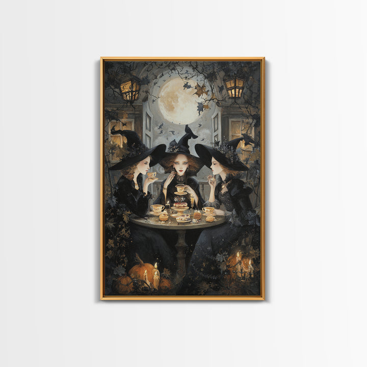 The Witches' Tea Party, Vertical Wall Art, Macabre Wall Art, Framed Canvas Print, Halloween Wall Decor, Gothic Home Decor, Halloween Decor