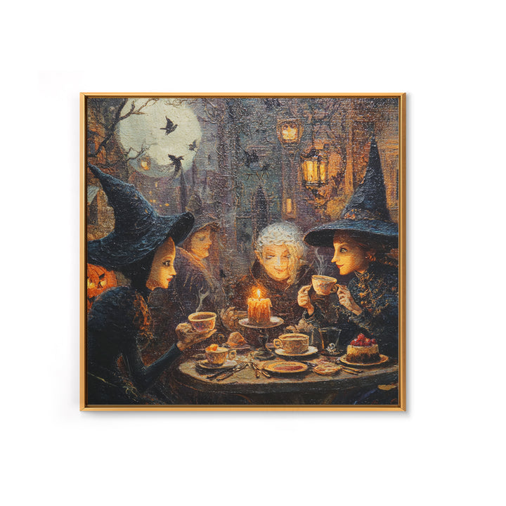 The Witches' Tea Party, Square Wall Art, Gothic Horror Wall Art, Framed Canvas Print, Halloween Wall Decor, Gothic Home Decor