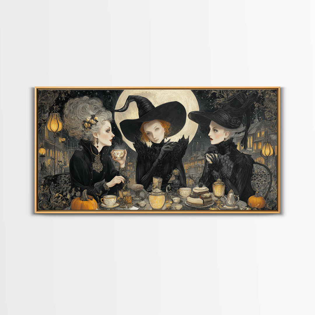 The Witches' Tea Party, Wide Panoramic Art, Dark Halloween Decor, Canvas Print, Halloween Wall Decor, Gothic Home Decor, Horror Wall Art