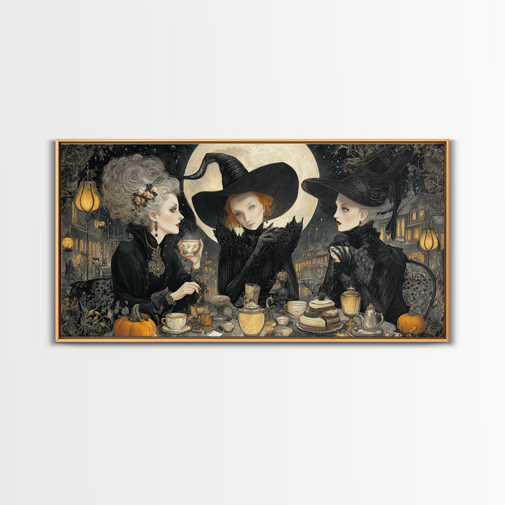 The Witches' Tea Party, Wide Panoramic Art, Dark Halloween Decor, Canvas Print, Halloween Wall Decor, Gothic Home Decor, Horror Wall Art