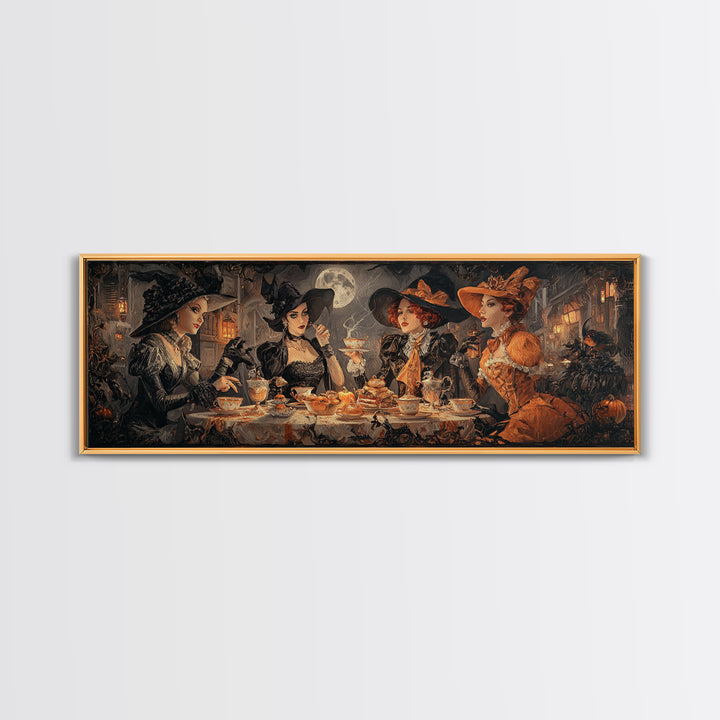 The Witches' Tea Party, Extra Wide Wall Art, Dark Fantasy Wall Art, Canvas Print, Halloween Wall Decor, Gothic Home Decor