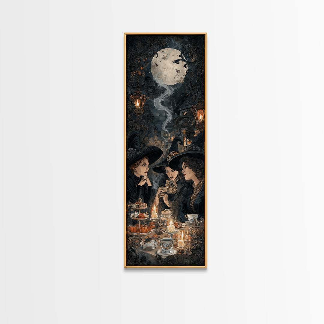 The Witches' Tea Party, Tall Narrow Wall Art, Spooky Home Decor, Canvas Print, Halloween Wall Decor, Gothic Home Decor, Horror Wall Art
