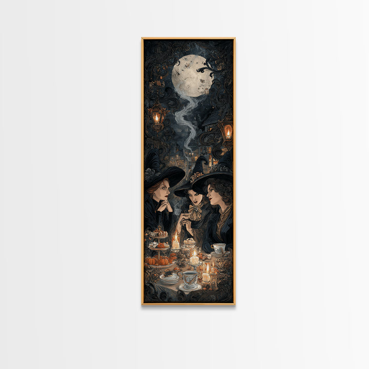 The Witches' Tea Party, Tall Narrow Wall Art, Spooky Home Decor, Canvas Print, Halloween Wall Decor, Gothic Home Decor, Horror Wall Art