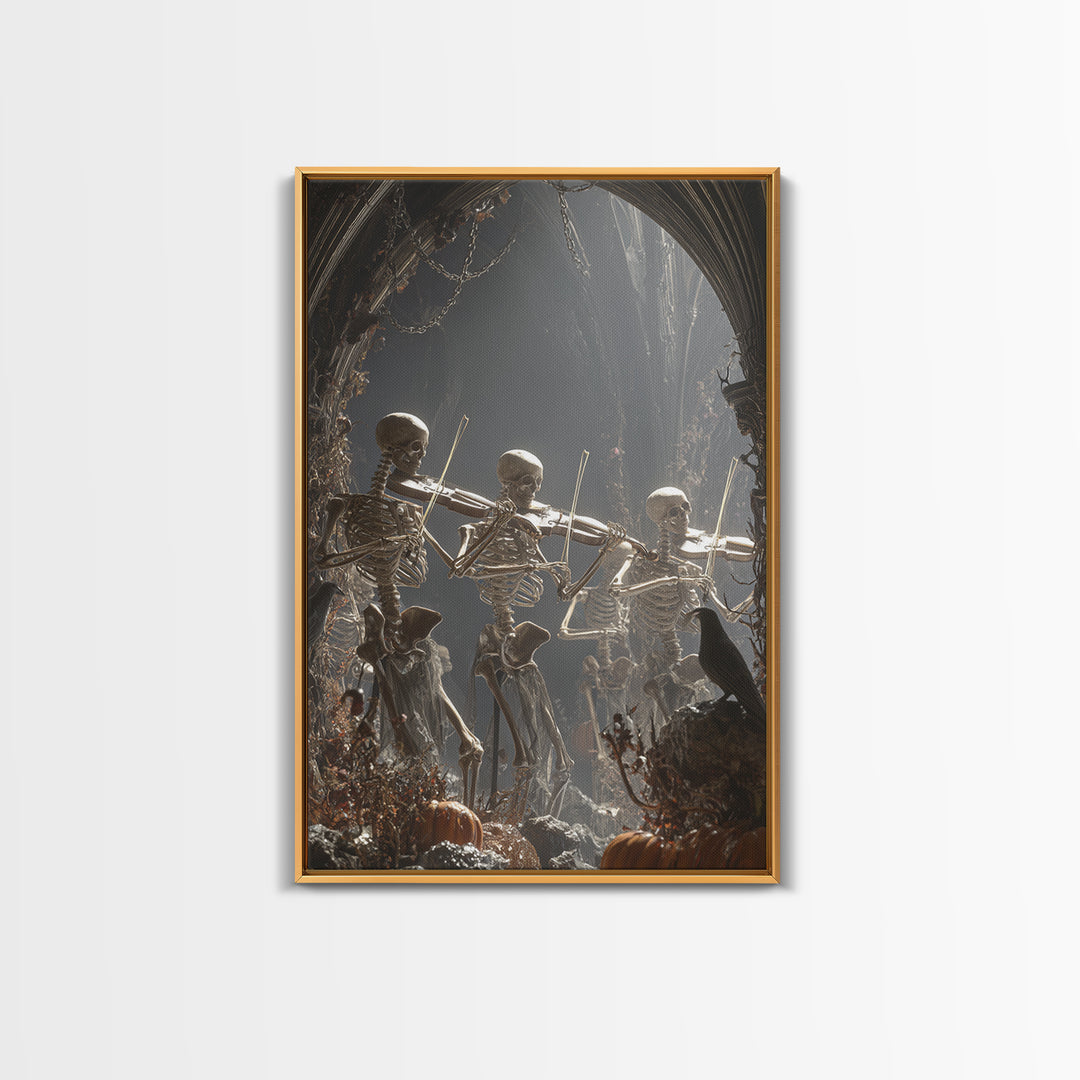 The Skeleton Orchestra, Vertical Wall Art, Dark Halloween Decor, Canvas Print, Halloween Wall Decor, Gothic Home Decor