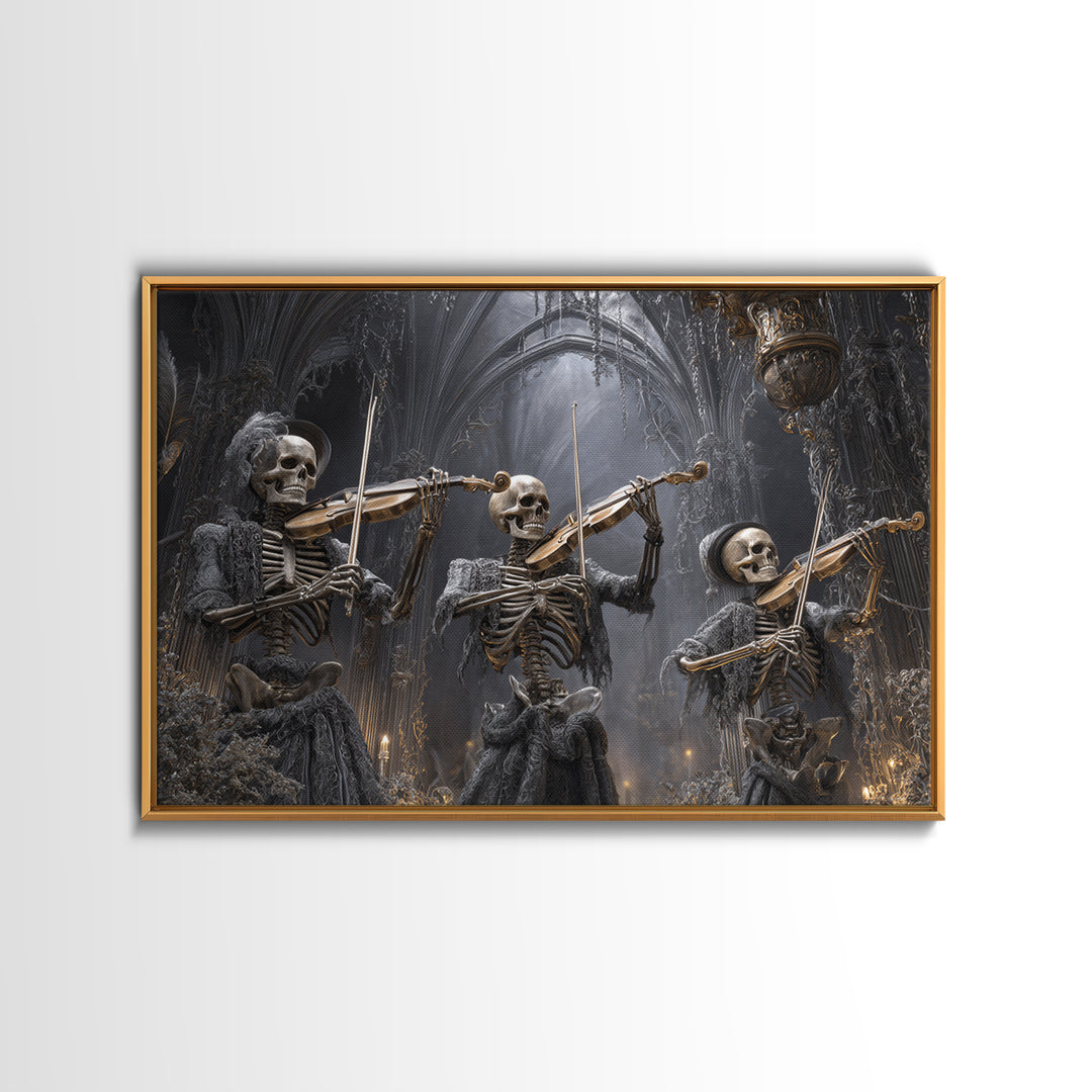 The Skeleton Orchestra, Landscape Wall Art, Haunted Gothic Art, Framed Canvas Print, Halloween Wall Decor, Gothic Home Decor