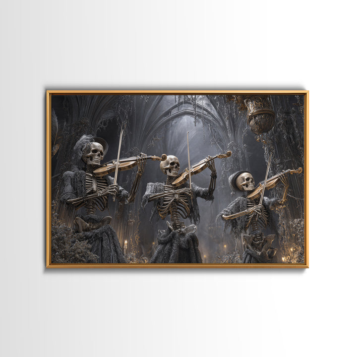 The Skeleton Orchestra, Landscape Wall Art, Haunted Gothic Art, Framed Canvas Print, Halloween Wall Decor, Gothic Home Decor