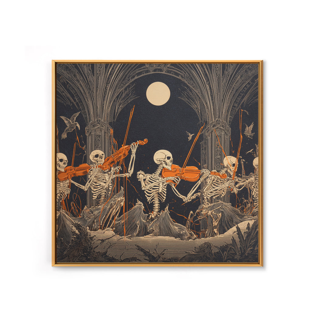 The Skeleton Orchestra, Square Wall Art, Gothic Horror Wall Art, Framed Canvas Print, Halloween Wall Decor, Gothic Home Decor