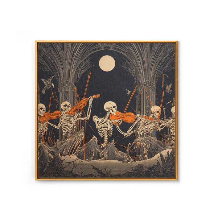 The Skeleton Orchestra, Square Wall Art, Gothic Horror Wall Art, Framed Canvas Print, Halloween Wall Decor, Gothic Home Decor