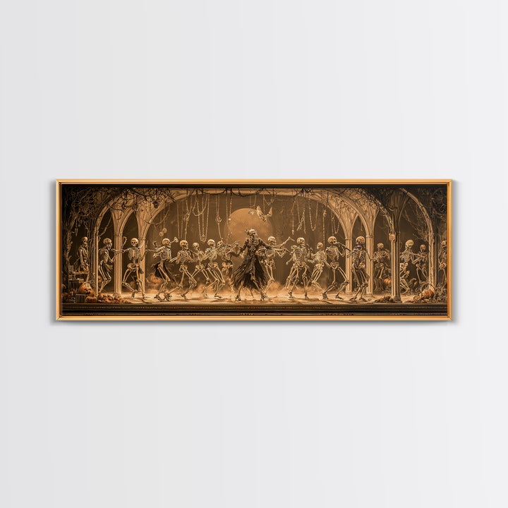 The Skeleton Orchestra, Extra Wide Wall Art, Macabre Wall Art, Framed Canvas Print, Halloween Wall Decor, Gothic Home Decor
