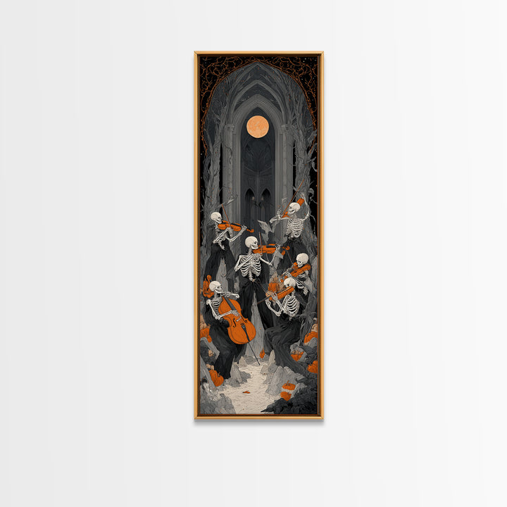 The Skeleton Orchestra, Tall Narrow Wall Art, Dark Halloween Decor, Canvas Print, Halloween Wall Decor, Gothic Home Decor, Dark Fantasy Art