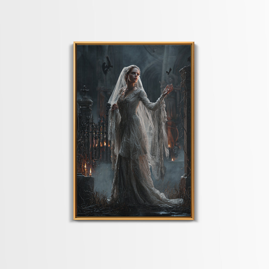 The Ghost Wedding, Vertical Wall Art, Gothic Horror Wall Art, Framed Canvas Print, Halloween Wall Decor, Gothic Home Decor