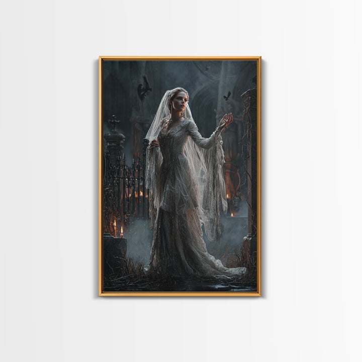 The Ghost Wedding, Vertical Wall Art, Gothic Horror Wall Art, Framed Canvas Print, Halloween Wall Decor, Gothic Home Decor