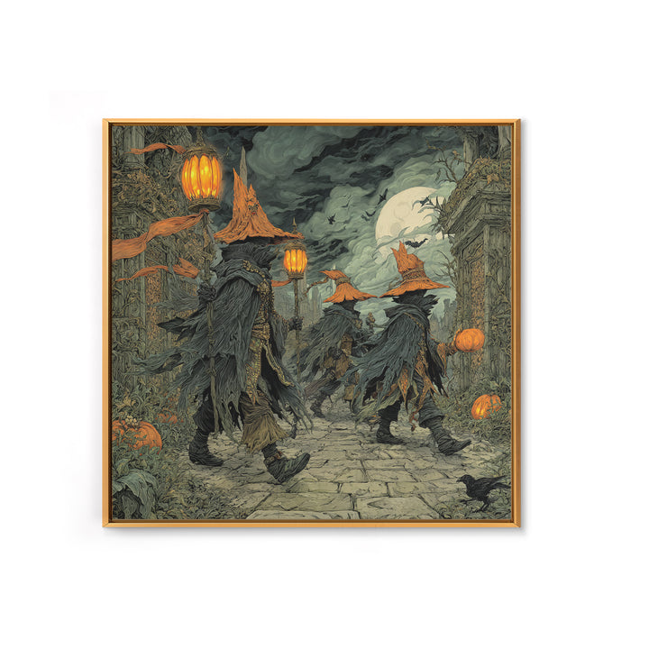 The Monster Parade, Square Wall Art, Haunted Gothic Art, Framed Canvas Print, Halloween Wall Decor, Gothic Home Decor, Dark Fantasy Art