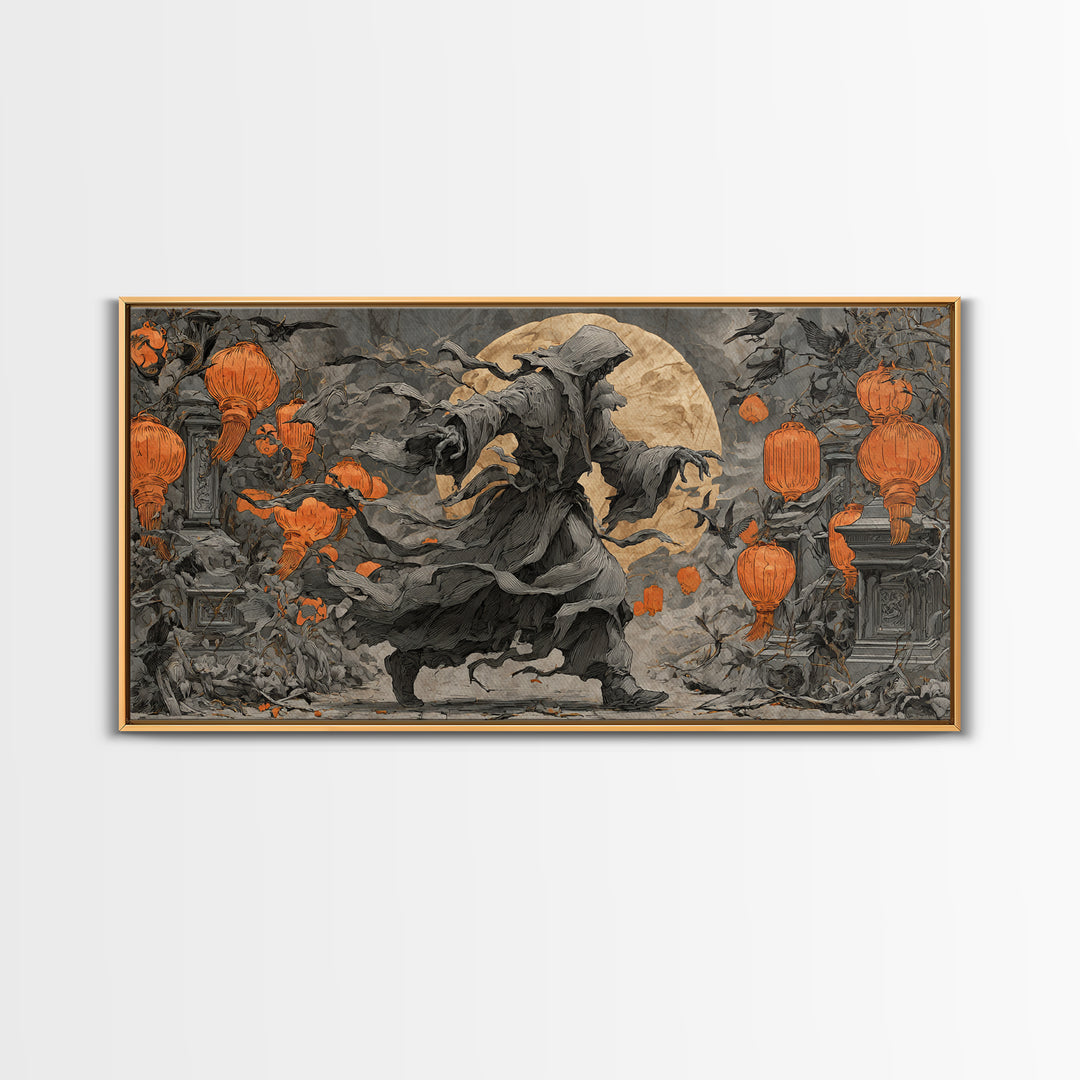 The Monster Parade, Wide Panoramic Art, Macabre Wall Art, Framed Canvas Print, Halloween Wall Decor, Gothic Home Decor, Horror Wall Art