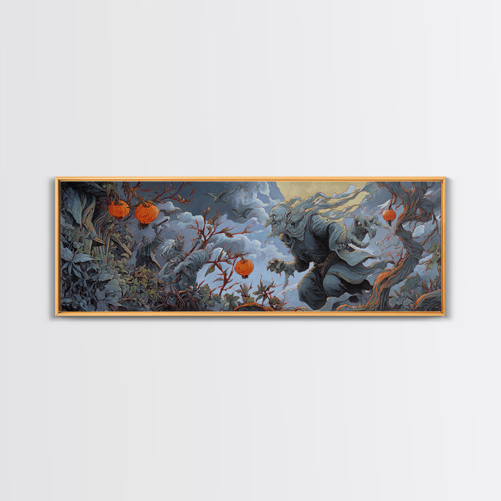 The Monster Parade, Extra Wide Wall Art, Haunted Gothic Art, Framed Canvas Print, Halloween Wall Decor, Gothic Home Decor