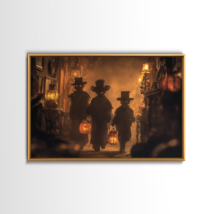 The Trick-Or-Treat Procession, Landscape Wall Art, Haunted Gothic Art, Framed Canvas Print, Halloween Wall Decor, Gothic Home Decor