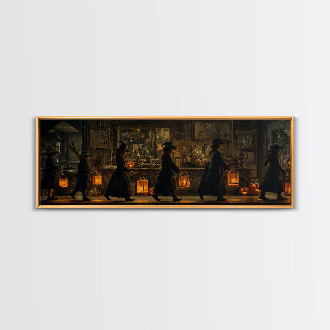 The Trick-Or-Treat Procession, Extra Wide Wall Art, Dark Fantasy Wall Art, Canvas Print, Halloween Wall Decor, Gothic Home Decor