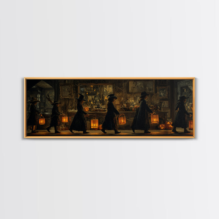 The Trick-Or-Treat Procession, Extra Wide Wall Art, Dark Fantasy Wall Art, Canvas Print, Halloween Wall Decor, Gothic Home Decor