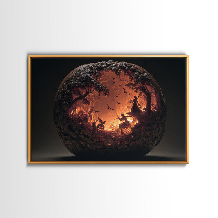 The Pumpkin-Carving Ritual, Landscape Wall Art, Macabre Wall Art, Framed Canvas Print, Halloween Wall Decor, Gothic Home Decor