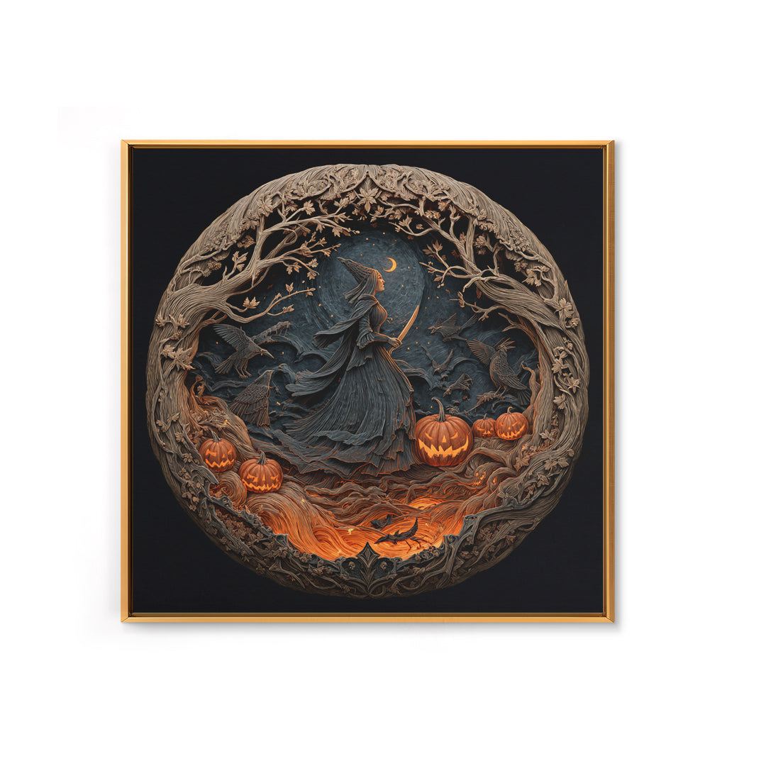 The Pumpkin-Carving Ritual, Square Wall Art, Haunted Gothic Art, Framed Canvas Print, Halloween Wall Decor, Gothic Home Decor