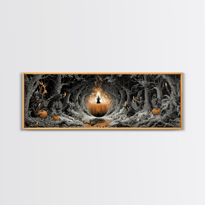 The Pumpkin-Carving Ritual, Extra Wide Wall Art, Macabre Wall Art, Framed Canvas Print, Halloween Wall Decor, Gothic Home Decor